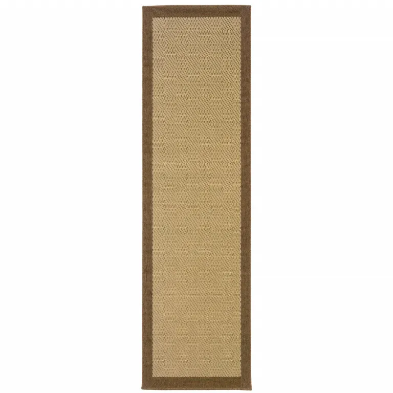 2'x8' Beige and Brown Plain Indoor Outdoor Runner Rug Photo 1