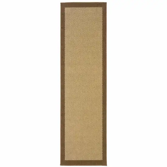 2'x8' Beige and Brown Plain Indoor Outdoor Runner Rug Photo 1