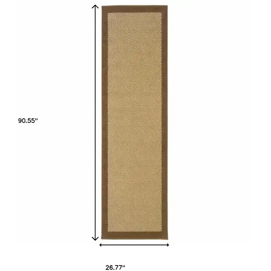 2'x8' Beige and Brown Plain Indoor Outdoor Runner Rug Photo 4