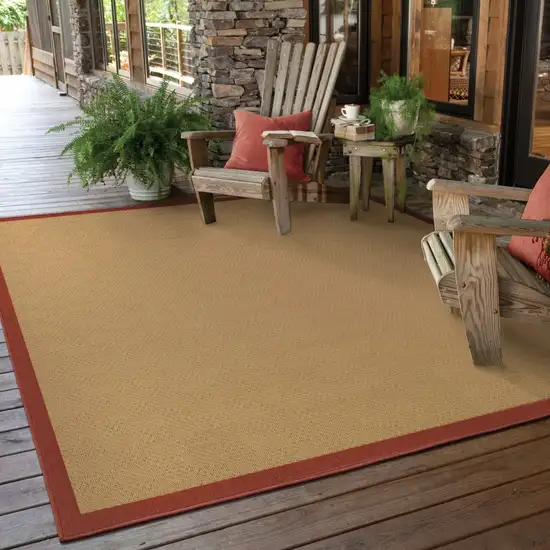 5'x8' Beige and Red Plain Indoor Outdoor Area Rug Photo 2