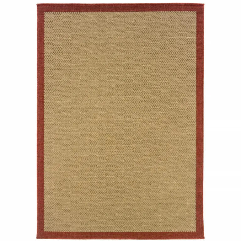 6'x9' Beige and Red Plain Indoor Outdoor Area Rug Photo 1