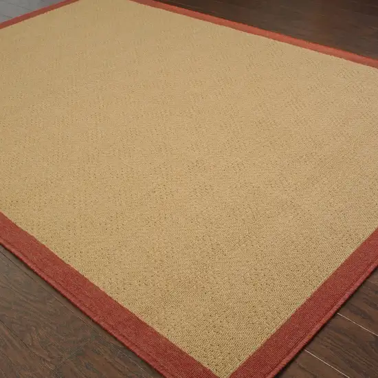 6'x9' Beige and Red Plain Indoor Outdoor Area Rug Photo 3