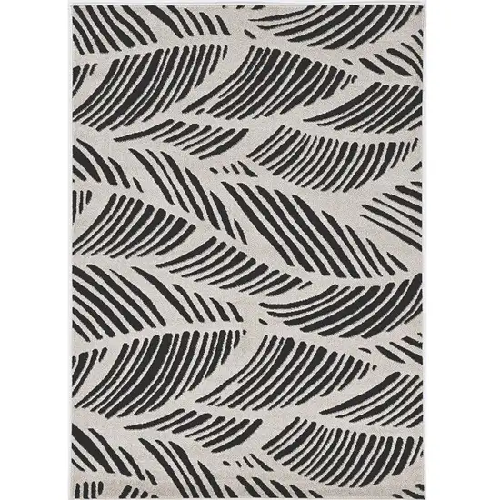 3'X5' Black White Machine Woven Uv Treated Tropical Palm Leaves Indoor Outdoor Area Rug Photo 1