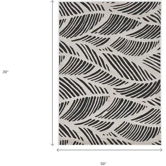 3'X5' Black White Machine Woven Uv Treated Tropical Palm Leaves Indoor Outdoor Area Rug Photo 3