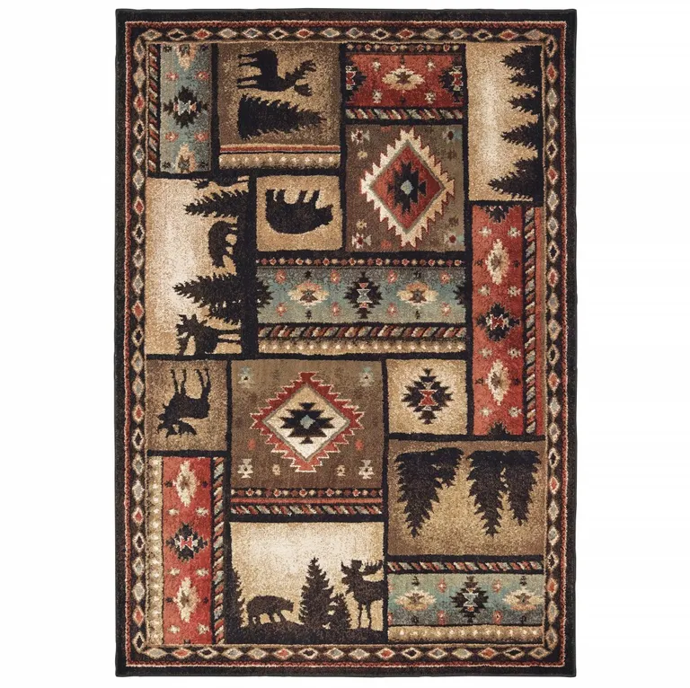 8'x10' Black and Brown Nature Lodge Area Rug Photo 1