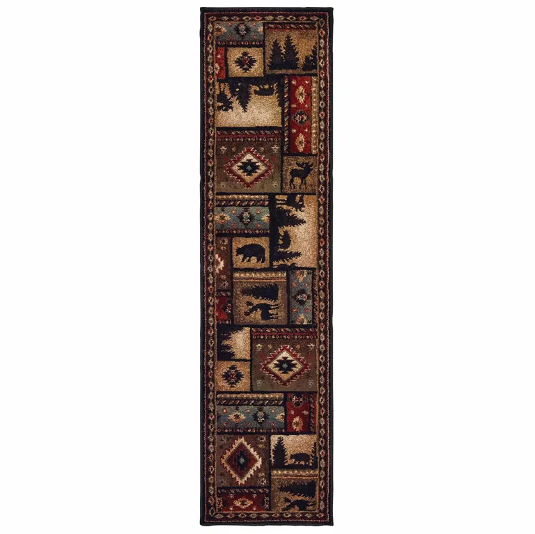 2'x8' Black and Brown Nature Lodge Runner Rug Photo 1