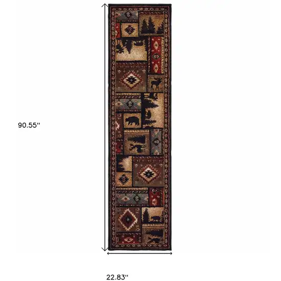 2'x8' Black and Brown Nature Lodge Runner Rug Photo 5