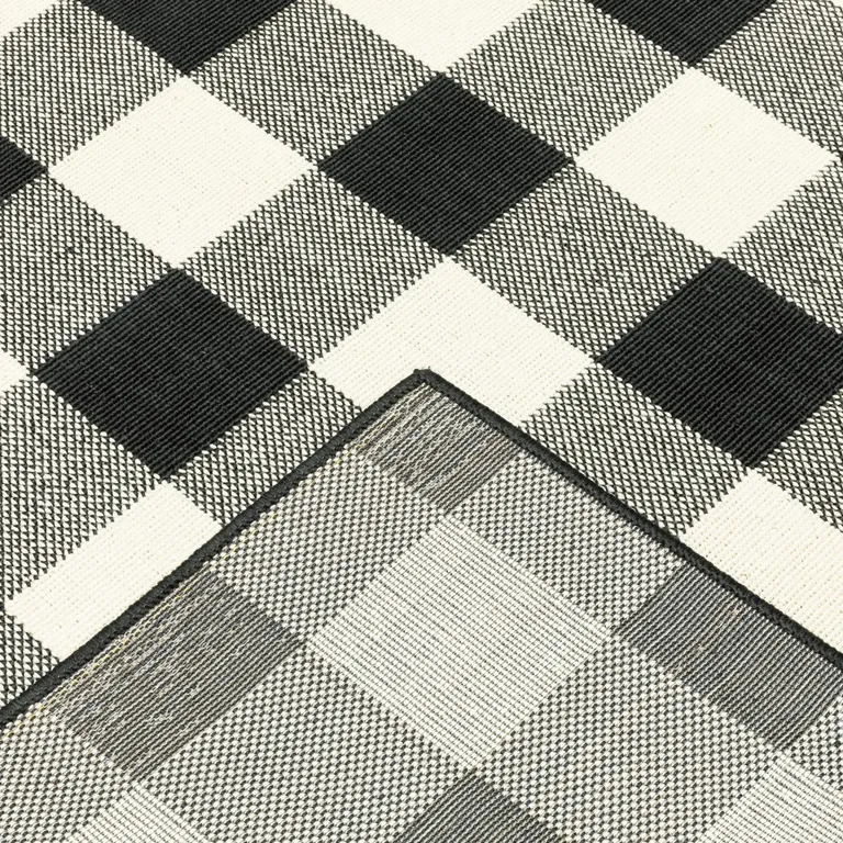 4'x6' Black and Ivory Gingham Indoor Outdoor Area Rug Photo 3