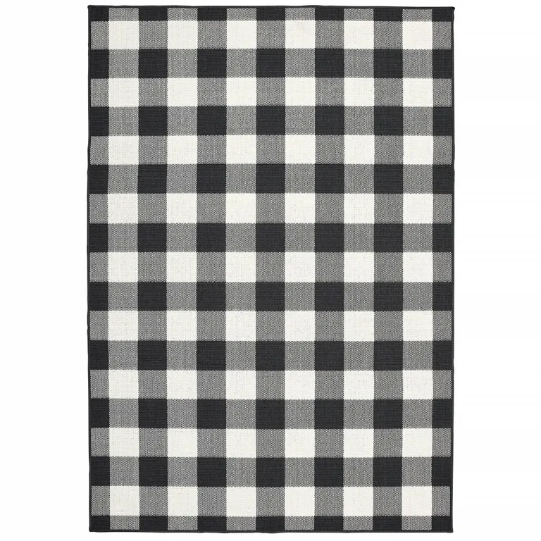 4'x6' Black and Ivory Gingham Indoor Outdoor Area Rug Photo 1