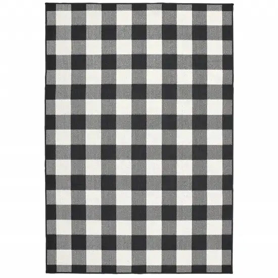 4'x6' Black and Ivory Gingham Indoor Outdoor Area Rug Photo 1