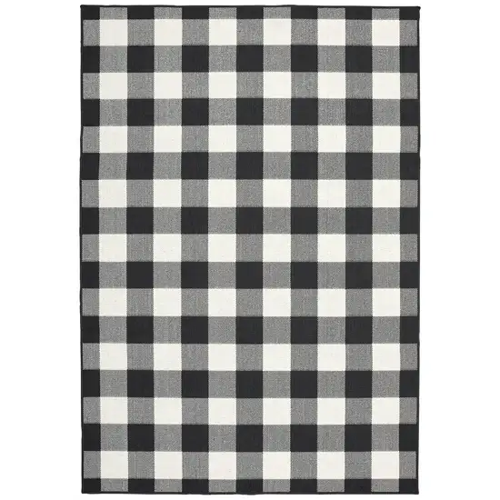 4'x6' Black and Ivory Gingham Indoor Outdoor Area Rug Photo 2