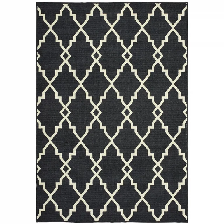 4'x6' Black and Ivory Trellis Indoor Outdoor Area Rug Photo 1