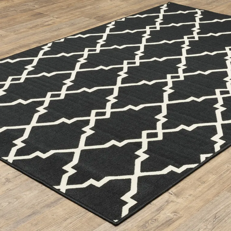 2'x4' Black and Ivory Trellis Indoor Outdoor Area Rug Photo 5