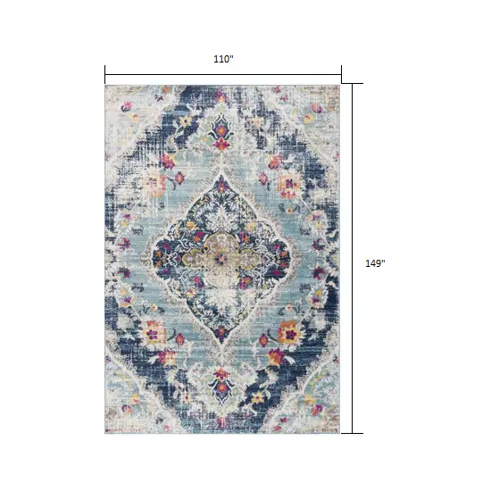 9' x 13' Blue Distressed Medallion Area Rug Photo 4