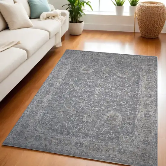 Blue Gray Southwestern Floral Area Rug Photo 1