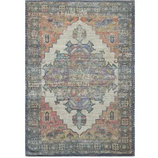 Blue Orange Hand Woven Diamond Medallion Indoor Area Rug Photo 2