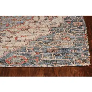 Photo of 8'x10' Blue Red Hand Woven Diamond Medallion Indoor Area Rug