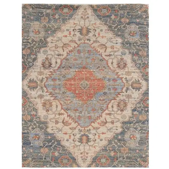 Blue Red Hand Woven Diamond Medallion Indoor Area Rug Photo 2