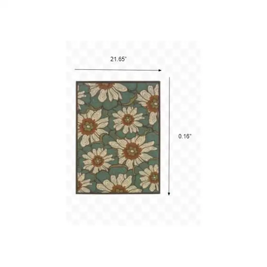 2'x4' Blue and Brown Floral Indoor Outdoor Scatter Rug Photo 3