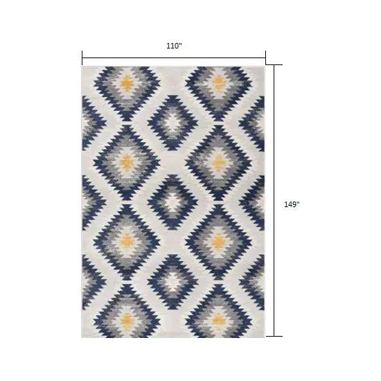 9' x 13' Blue and Gray Kilim Pattern Area Rug Photo 2