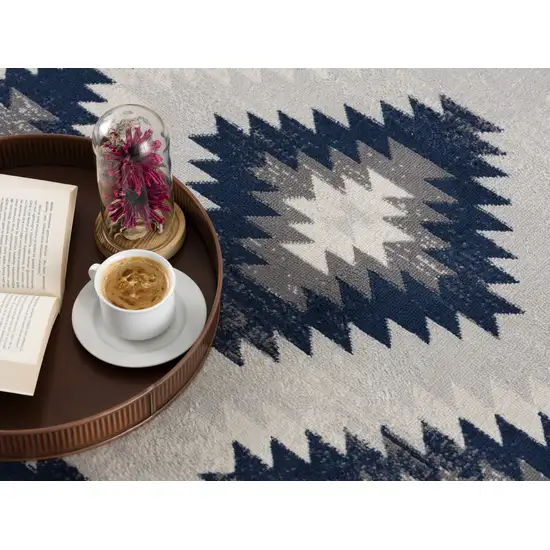 9' x 13' Blue and Gray Kilim Pattern Area Rug Photo 6