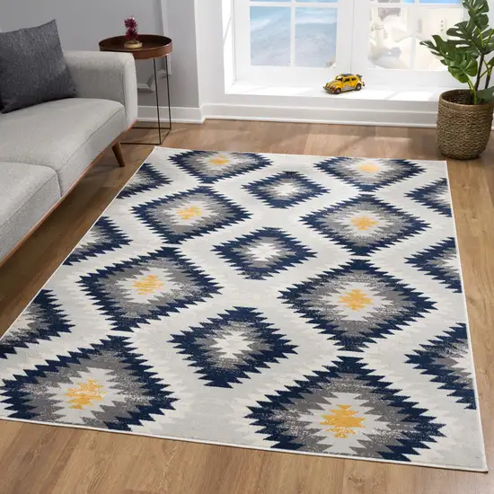 9' x 13' Blue and Gray Kilim Pattern Area Rug Photo 5