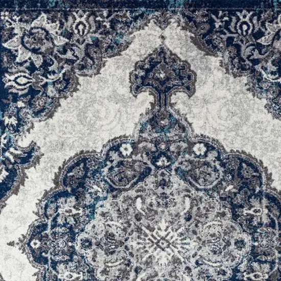 5' x 7' Blue and Gray Medallion Power Loom Area Rug Photo 4