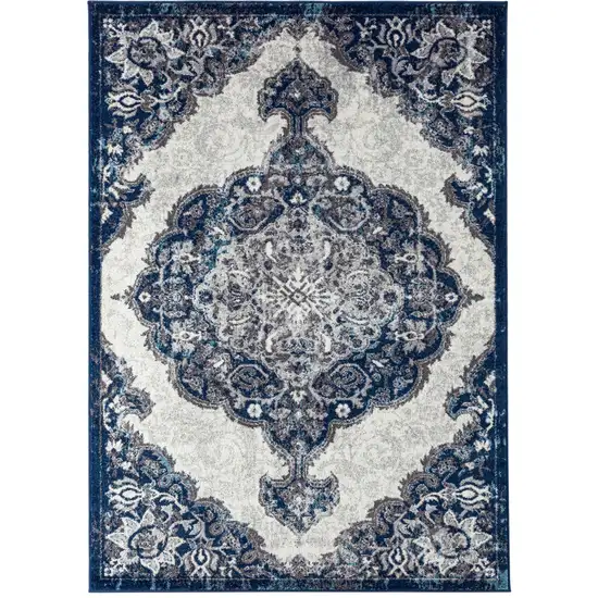 5' x 7' Blue and Gray Medallion Power Loom Area Rug Photo 2