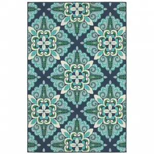 Photo of 2'x3' Blue and Green Floral Indoor Outdoor Scatter Rug