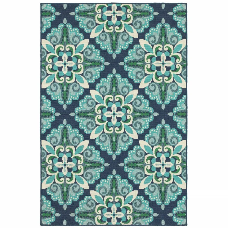 2'x3' Blue and Green Floral Indoor Outdoor Scatter Rug Photo 1