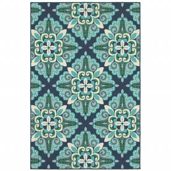 2'x3' Blue and Green Floral Indoor Outdoor Scatter Rug Photo 1