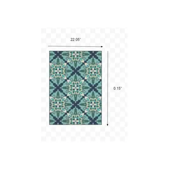 2'x3' Blue and Green Floral Indoor Outdoor Scatter Rug Photo 2