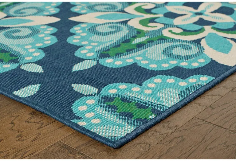 2'x3' Blue and Green Floral Indoor Outdoor Scatter Rug Photo 3