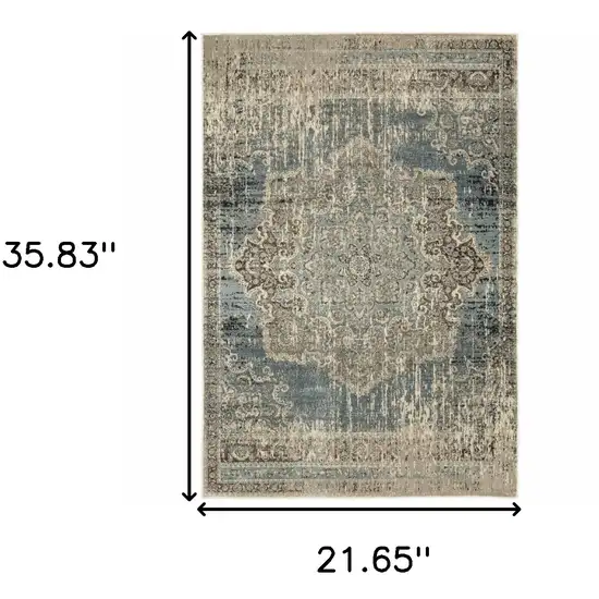 Blue and Ivory Power Loom Area Rug Photo 3