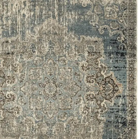 Blue and Ivory Power Loom Area Rug Photo 5