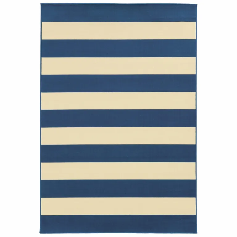 2'x4' Blue and Ivory Striped Indoor Outdoor Scatter Rug Photo 1