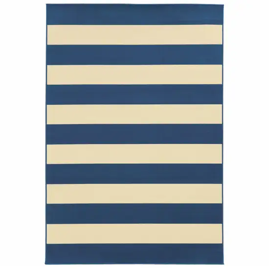 2'x4' Blue and Ivory Striped Indoor Outdoor Scatter Rug Photo 1