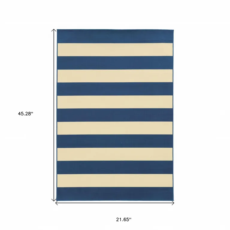 2'x4' Blue and Ivory Striped Indoor Outdoor Scatter Rug Photo 5