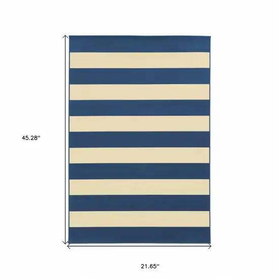 2'x4' Blue and Ivory Striped Indoor Outdoor Scatter Rug Photo 5