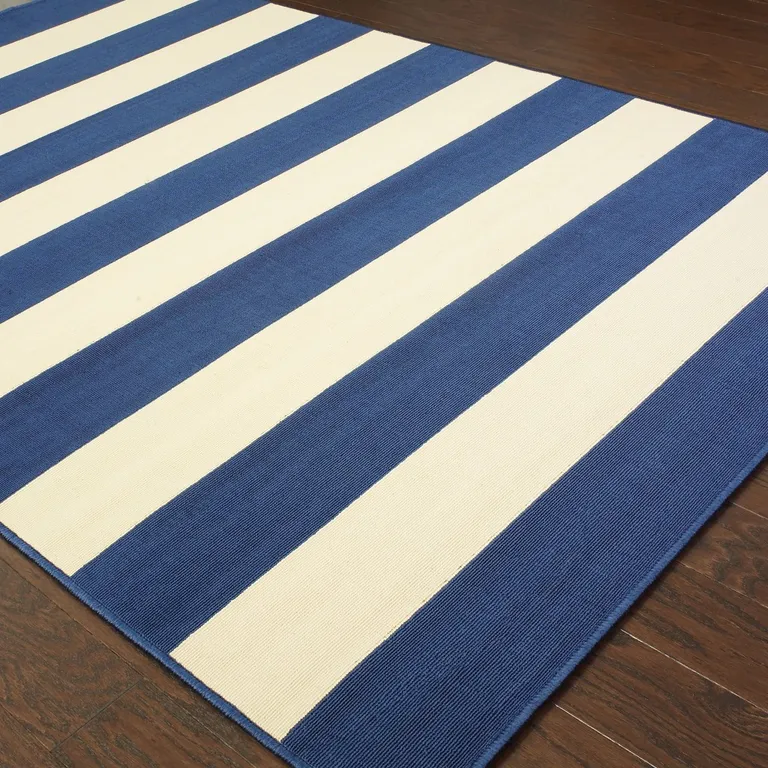 2'x4' Blue and Ivory Striped Indoor Outdoor Scatter Rug Photo 3