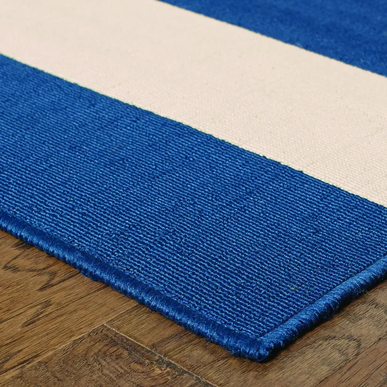 2'x4' Blue and Ivory Striped Indoor Outdoor Scatter Rug Photo 2