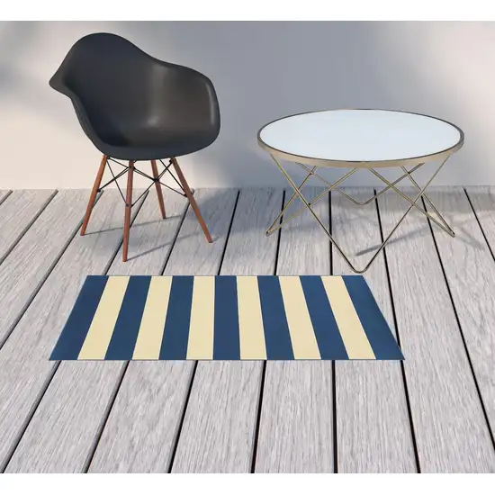 2'x4' Blue and Ivory Striped Indoor Outdoor Scatter Rug Photo 4