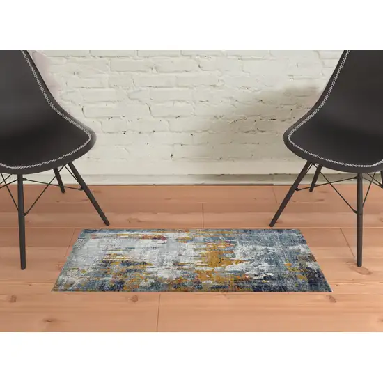 2' x 3' Blue and Orange Abstract Power Loom Area Rug Photo 2