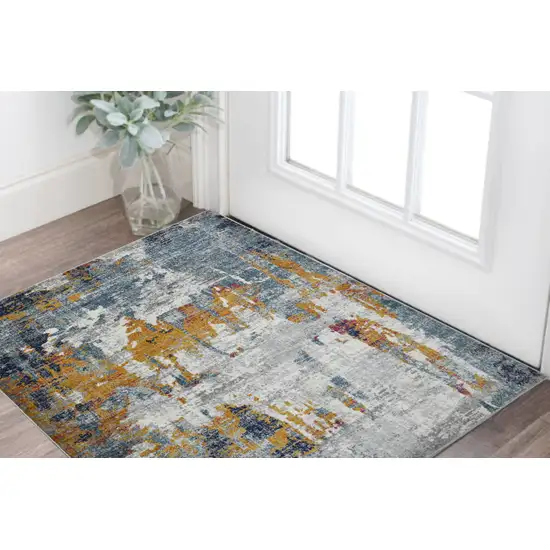 Blue and Orange Abstract Power Loom Area Rug Photo 1