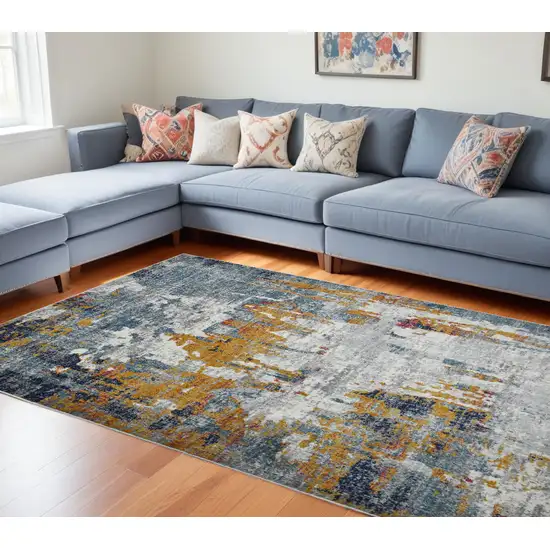 Blue and Orange Abstract Power Loom Area Rug Photo 1