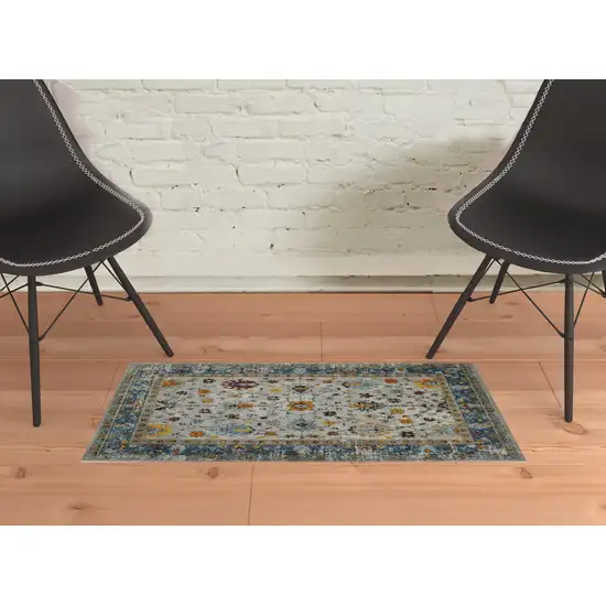 2' x 3' Blue and Orange Floral Power Loom Area Rug Photo 2