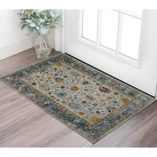 Blue and Orange Floral Power Loom Area Rug Photo 1