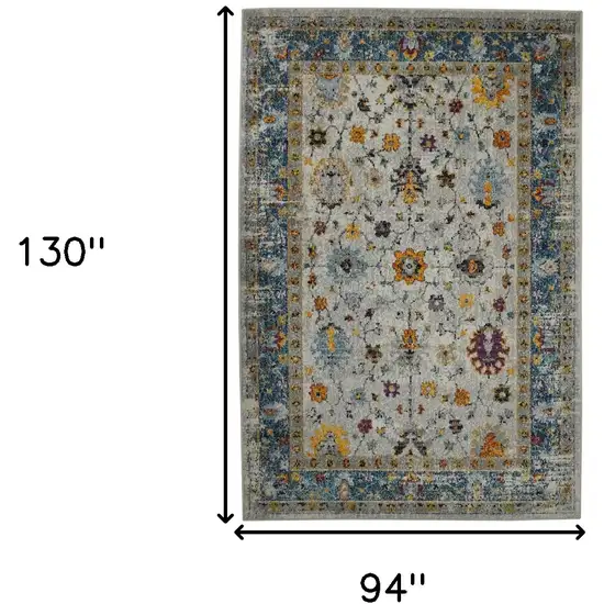 8' x 11' Blue and Orange Floral Power Loom Area Rug Photo 6