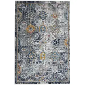 Photo of 2' x 3' Blue and Orange Geometric Power Loom Area Rug