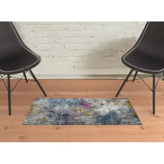 2' x 3' Blue and Pink Abstract Power Loom Area Rug Photo 2